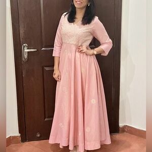 Pink Embroidered Maxi Dress. Pakistani/Indian desi dress